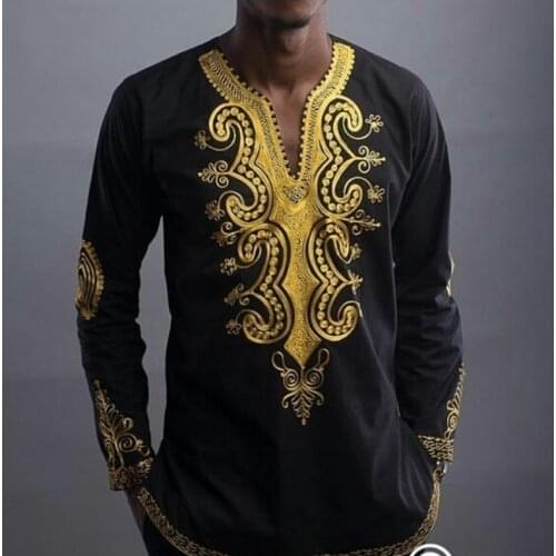 African Clothing Tee Shirt Homme Fad Brand New African Dashiki Traditional Dashiki Maxi Man Shirt Men Long Sleeve T-shirt Male