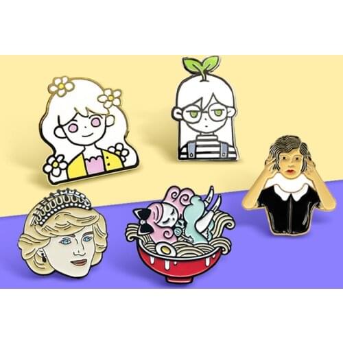 Girl Brooch Princess Diana Headless Girl noodle Enamel pin Lapel pins figure Girl broche Feminism jewelry Fun Gift