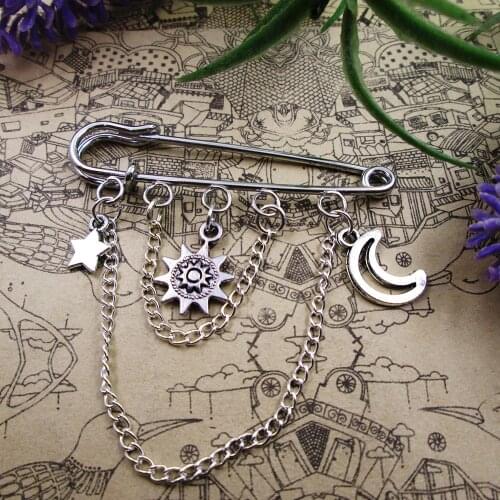 Brooch pin sun moon and star cloak pin lapel pin kilt pin shawl pin decorative charms gift coat pin lady gift for her