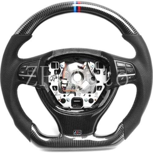 For 5 6 7 Series Carbon Fiber Steering Wheel For Bmw F10 F18 With Alcanrata/Perforated Leather With LED Without Paddles Hole