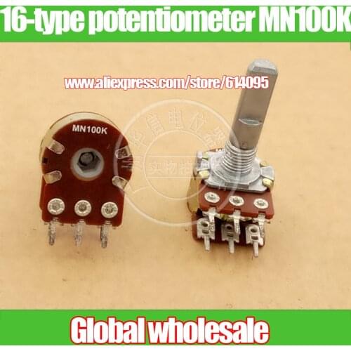 2pcs Taiwan 16-type double balance potentiometer MN100K / rotary potentiometer resistor with midpoint handle length 25MMF