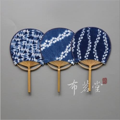 Double-Sided Tie-Dyed round Bamboo Handle Split Silk Circular Fan Handmade Tie-Dyed Plant Dyed Fabric