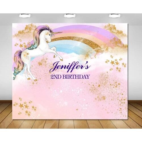 Custom Rainbow Unicorn 1st Gold Glitter backdrops Vinyl cloth High quality Computer print party birthday background ZH-320