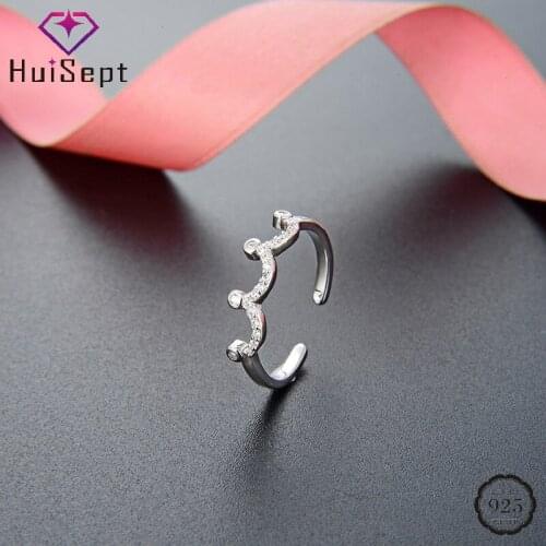 HuiSept Finger Ring 925 Sterling Silver Jewelry with Zircon Gemstone Crown Shape Rings Accessories for Women Wedding Party Gift