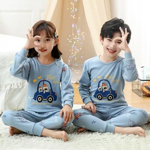 Girls Sets for Pajamas Teenager Boy Sleepwear Tops+Trousers Kids Cotton Pyjamas 2PCS New Autumn Cartoon Animal Children Homewear