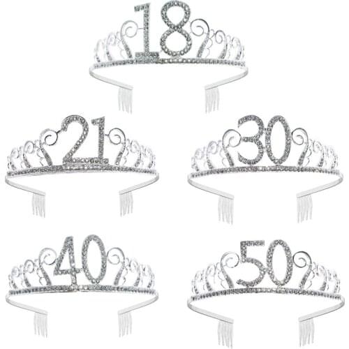 Happy Birthday 18th 30th 40th 50th Rhinestones Tiara Crown Birthday Party Decorations Adult Anniversary Party Supplies