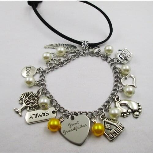 Great grandfather family theme home love leather stainless steel chain rearview mirror christmas tree decoration Bag ornaments