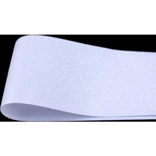T.R RIBBON 3'' 75mm solid color full glitter grosgrain polyester ribbon DIY handmade materials 029 white 10yards