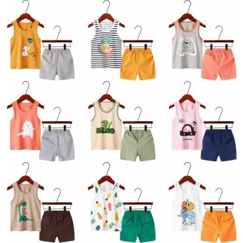 Summer Childrens Vest Set Pure Cotton Baby Sleeveless Vest 2-piece Clothes Boys Toddler Clothing For Boy and Girls 1-8 Year