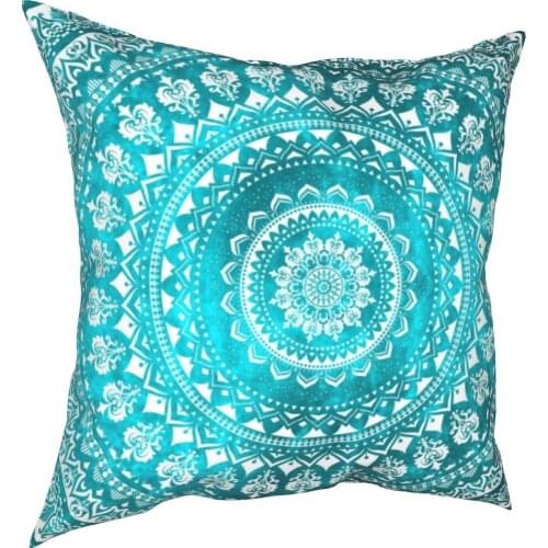 Mandala Turquoise Flower Pillowcase Soft Polyester Cushion Cover Decorative Throw Pillow Case Cover Home Square 45X45cm