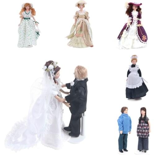 1:12 Miniature Multi-theme Mini Victorian Doll Model Green Lady/ Housemaid / the Bride And The Bridegroom Dollhouse Decoration