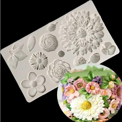 Minsunbak New Flower collection Fondant Cake Silicone Mould Blossoming flowers Rose daisy chocolate