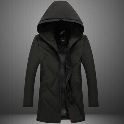 Men High Quality Hooded winter long jacket thick warm snow wear business zipper 80% white duck down coat outerwear 88031