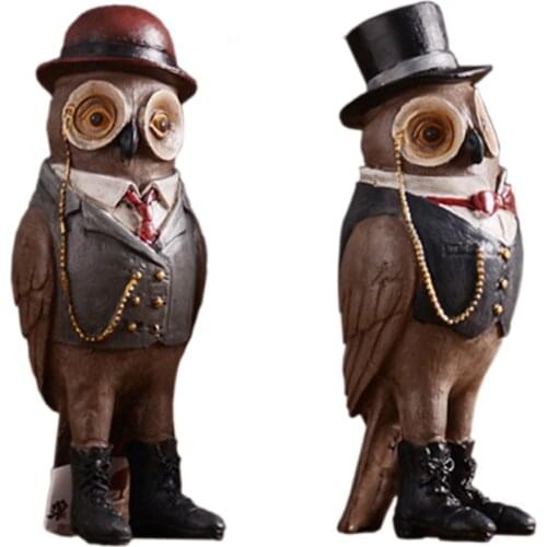 2 PCS for a Set Antique Resin Owls Home Decoration Furnish Loft Art Craft Toy Birthday Gift
