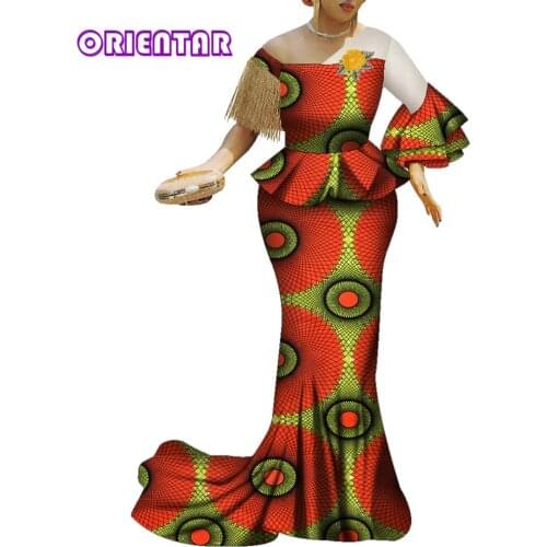 New 2 Piece Set African Skirt and Top Set Tassels Flare Sleeve Blouse and Long Skirts Women Traditional African Clothing WY9167