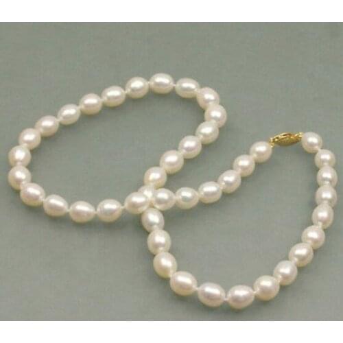 Charming AAA 9-10mm akoya white natural pearl necklace 18" yellow Gold Clasp
