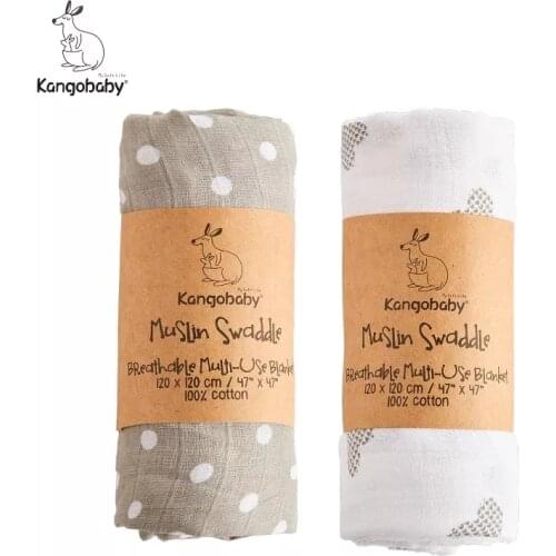 Kangobaby New Design 2pcs Set Double Layers 100% Cotton Newborn Baby Muslin Swaddle Blanket