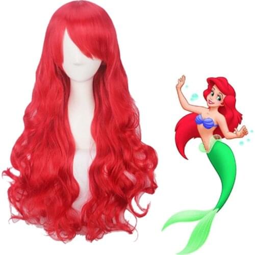 High Quality Anime Mermaid Princess Ariel Wig Cosplay Costume Men Long Red Heat Resistant Synthetic Hair Wigs