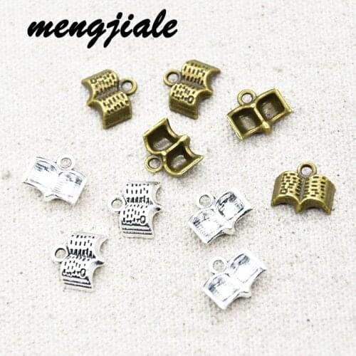 30pcs Wholesale Two Color Mini Book Charms Alloy Metal Pendants For DIY Handmade Jewelry Accessories Making 12*11mm