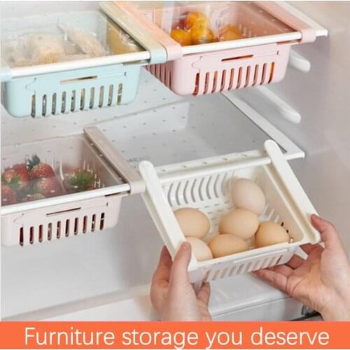 Adjustable retractable household refrigerator storage box storage basket food and beverage drawer basket fresh compartment