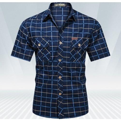Plaid Shirt Men Summer Cotton Short Sleeve Dress Shirts Brand High Quality Slim Fit Casual Business Male Clothes Plus Size 5XL