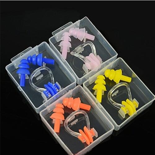 7 Colours Silicone Box Nose Clip Earplug Set Swimming Equipment Supplies Childrens Adult Waterproof To Prevent Water