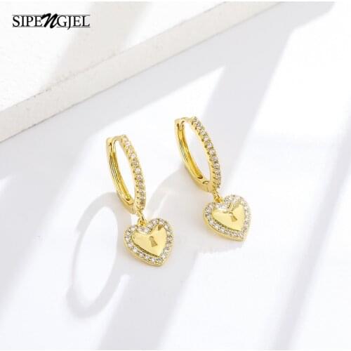 SIPENGJEL New Fashion Cubic Zircon Lock Drop Earrings Heart Shape Earrings For Women jewelry 2021