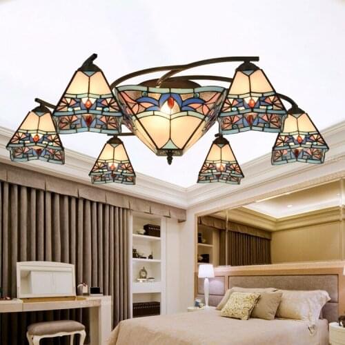 Tiffany Baroque Stained Glass Suspended Luminaire E27 110-240V Chain Pendant lights for Home Parlor Dining Room