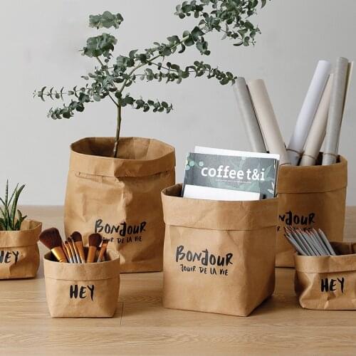 DIY Flower Vase Nordic Style Home Decor Plant growth bag storage bag Washable Kraft Bag Reusable Flowerpot Kitchen