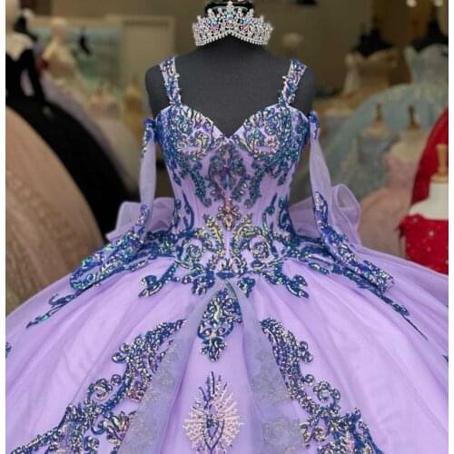 Gorgeous Lavender Quinceanera Dresses Sequined Appliqued Vestidos De 15 Anos Sweet 16 Ball Gown Prom Dress
