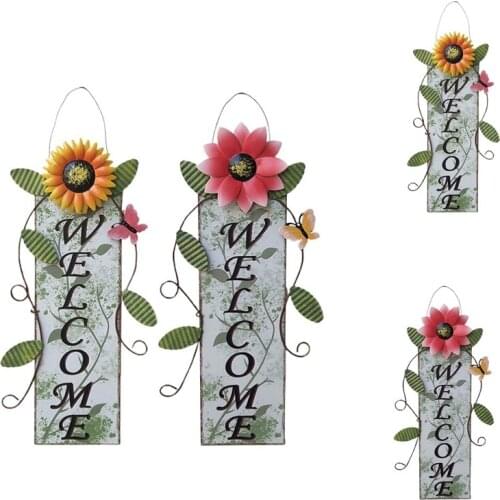 Vintage Iron Hanging Sunflower Welcome Sign Door Hanging Decoration for Garden Home
