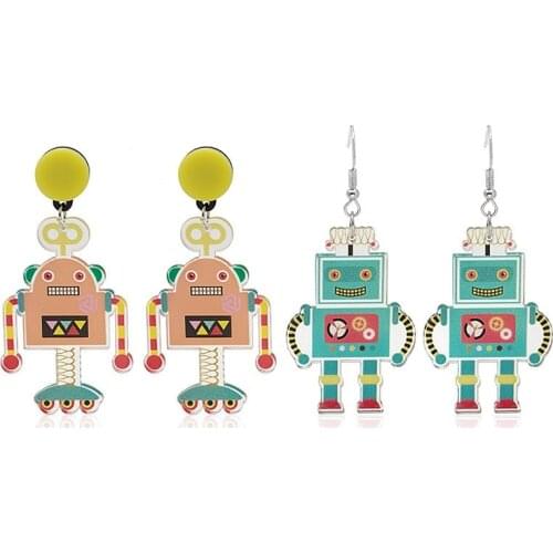 Funny Asymmetric Graffiti Robot Acrylic Drop Earrings For Women Girls Fashion Geometric Pendant Dangle Ear Jewelry Party Gifts
