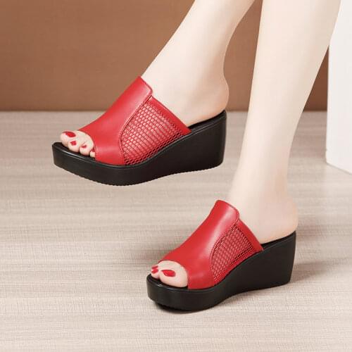 Plus Size 32-43 Platform Shoes Women Wedges Slippers 2021 Summer Cutout High Heels Slides Ladies Office OL Slippers