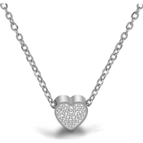 Heart Pendant Crystal Necklace Stainless Steel Statement Necklace Women Girl Fashion Jewelry Gift