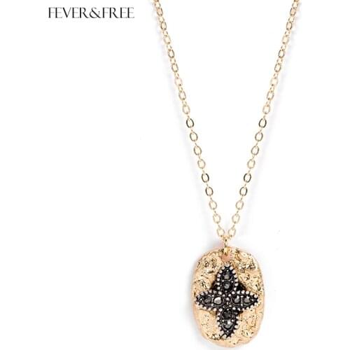Fever&Free Women Fashion Gold Chain Necklace Irregular Black Enamel Leaf Rhinestone Pendant Necklace Vintage Collier Femme Gifts