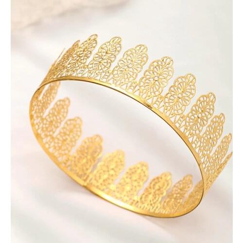 2020 Baroque Gold Metal Round Crown for Women Men Birthday Party Diadem Bridal Wedding Tiaras Crown Hair Jewelry
