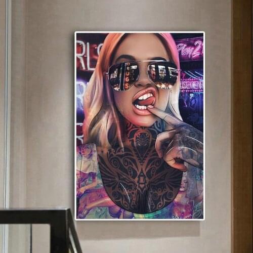 Abstract Sexy Bad Girl Canvas Paintings Graffiti Tattoo Woman Wall Art Canvas Posters and Prints Picture Cuadors for Living Room