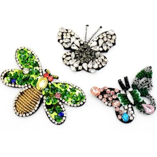 AHYONNIEX 1pcs Colorful Butterfly beads rhinestones patches sew on beading applique clothes shoes bags decoration patch DIY
