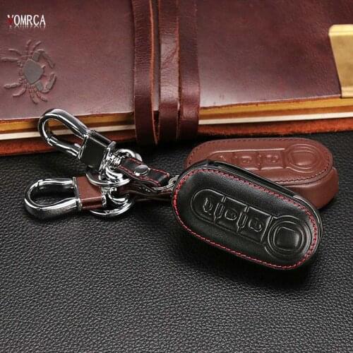 Car Genuine Leather Bag Remote Control Car Keychain Key Cover Case For FIAT 500 Panda Punto Bravo Auto Key ,Car Styling