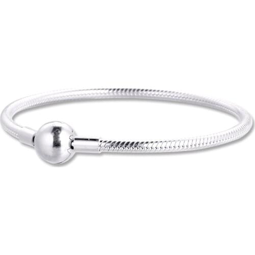 Round Clasp Bracelet 925 Sterling Silver Jewelry Snake Chain Charms Bangle Bracelets for Women S925 Jewellery Pulseras Mujer