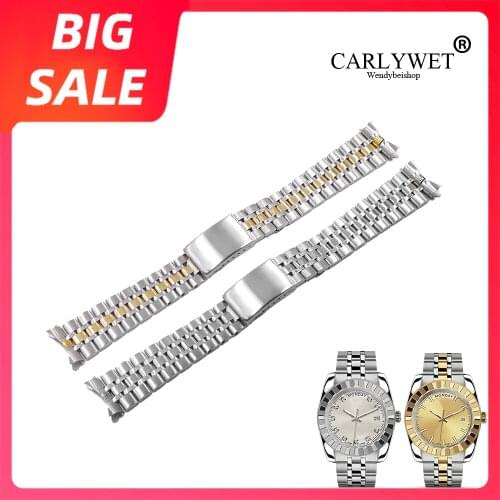 CARLYWET 19mm Middle Gold Stainless Steel Hollow Curved End Screw Links Replacement Wrist Watch band Strap Bracelet For Tudor