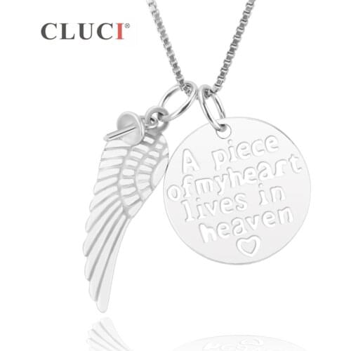 CLUCI 925 Sterling Silver Angle Wing Pendant Mounting A piece lives in Heaven Round Pendant separable necklace diy SP247SB