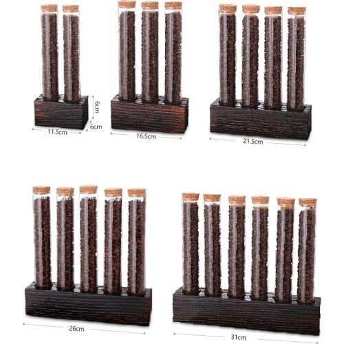 Wooden Coffee Beans Tea Display Rack Stand Glass Test Tube sealed Storage Decorative Ornaments Cereals Canister For Barista