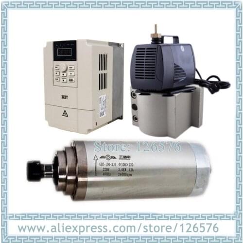 3kw 3.2KW wood spindle motor ER20 24000rpm water cooled spindle motor + Frequency VFD inverter + 100mm bracket + 95w water pump