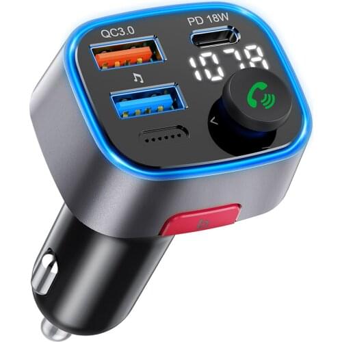 Bluetooth FM Transmitter for Car Wireless Radio Adapter LED Backlit Hands-free Call Bluetooth V5.0 transmitter with LED Backlit