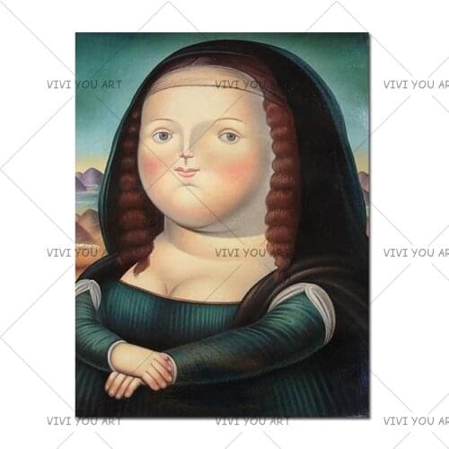 100% Handmade Nordic Fat Girl Mona Lisa Painting Decor Canvas Wall Art Picture For Living Room Bedroom Decor Oil Painting