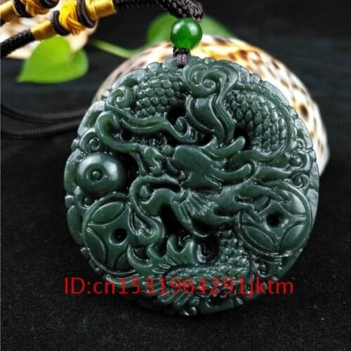 Chinese Men Hetian Women Fashion for Jade Gifts Amulet Carved Charm Jewelry Natural Dragon Jadeite Necklace Pendant