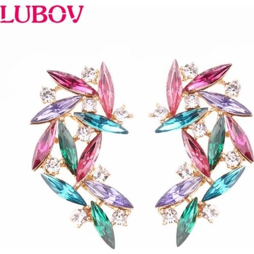 LUBOV Colorful Resion Wings Stud Earrings Boutique Crystal Stone Women Piercing Earrings Trendy Wedding Jewelry Christmas Gift