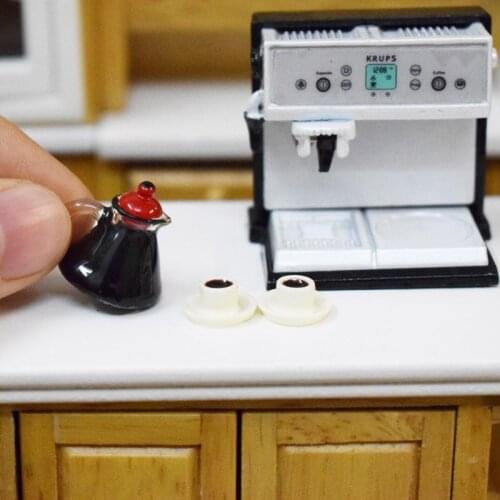 1/12 Dollhouse Miniature Kitchen Metal Coffee Machine with Cup Set Play Cooking Toy Accessories