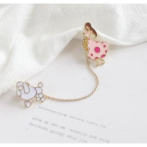 Fashion jewelry accessories enamel metal dog girl chain collar brooch pin